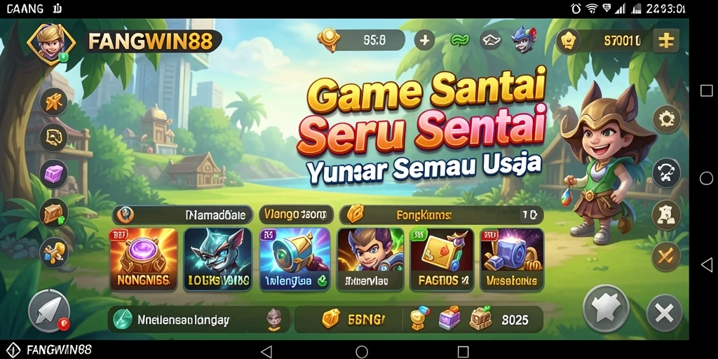 Tampilan gameplay FANGWIN88 yang ceria dan penuh warna.