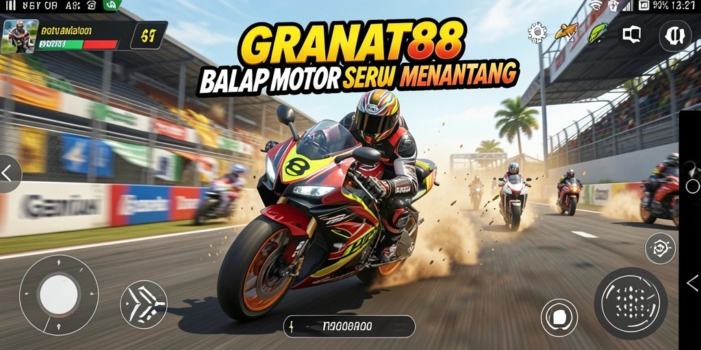 Tangkapan layar gameplay <strong>GRANAT88</strong> yang menunjukkan aksi balap motor yang seru.