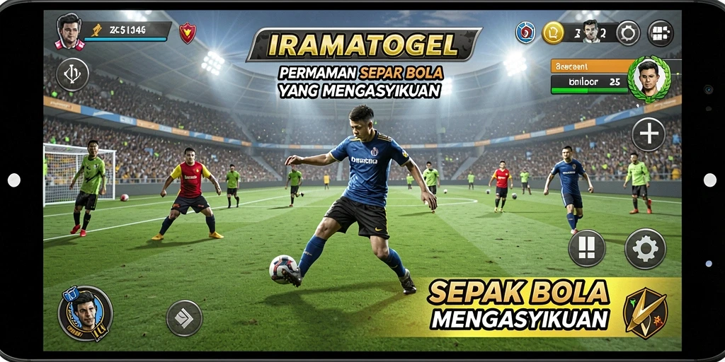 Screenshot IRAMATOGEL menunjukkan aksi seru dalam permainan sepak bola.