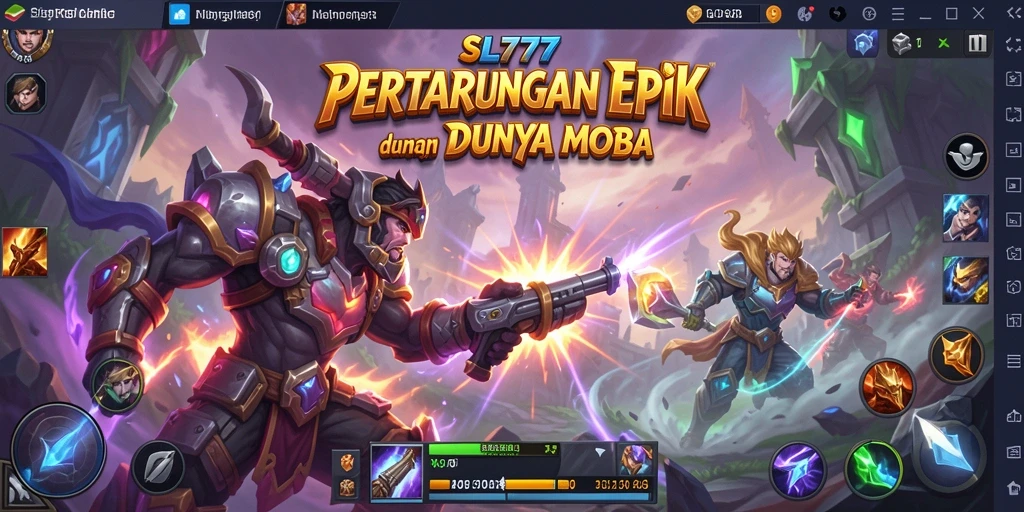 Screenshot utama SL777 menampilkan aksi intens di arena MOBA.